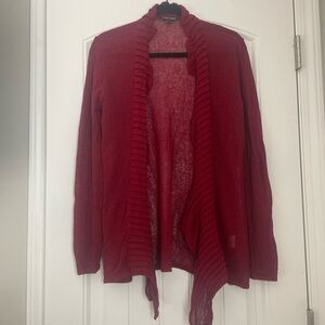 Eileen Fisher Cardigan Medium Red Open Front Waterfall Linen Blend